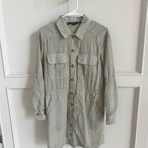 Veronica Beard Jeans Cotton Shirt Dress with pockets and drawstring.  Size XS